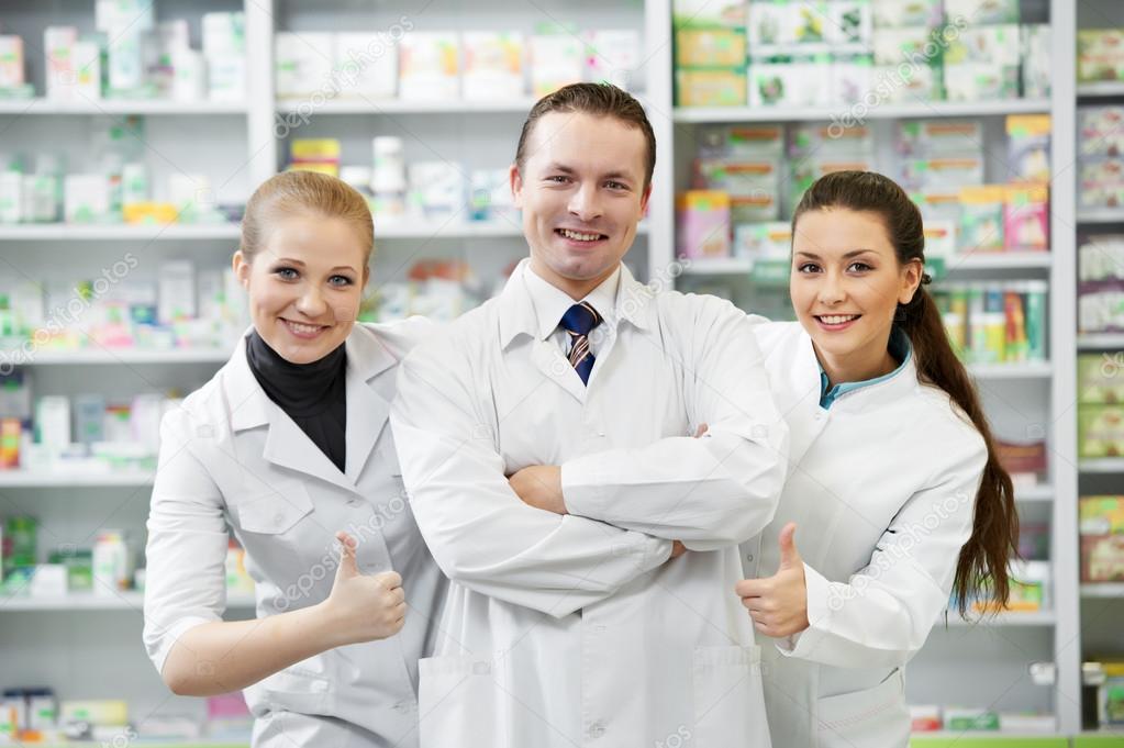 Pharmacy chemist group in drugstore