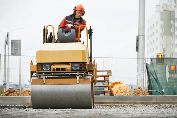 Compactor roller at road work — Stock Photo, Image