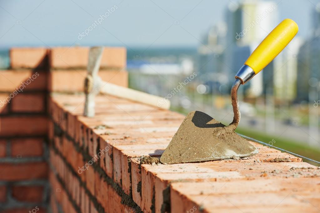 Herramientas de albañil de construcción: fotografía de stock