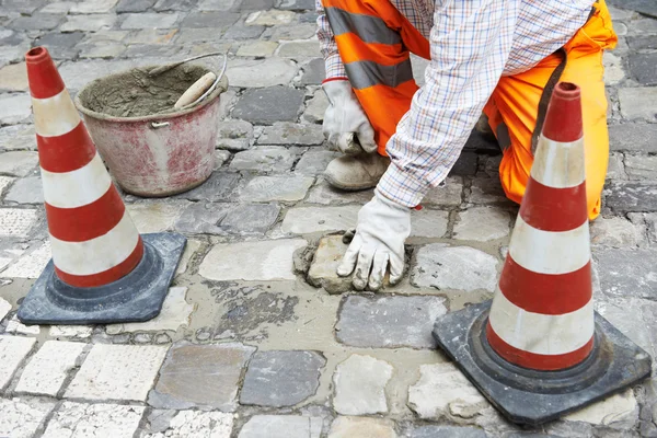 Sidewalk pavement construction works — Stock Photo, Image