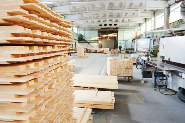 Wood lumber materials at plant — Stock Photo, Image