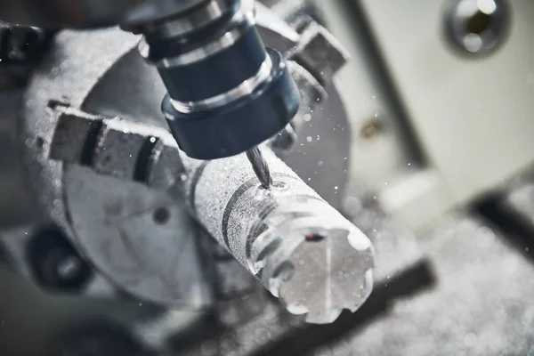 Precision machining metal detail on CNC milling machine — Stock Photo, Image