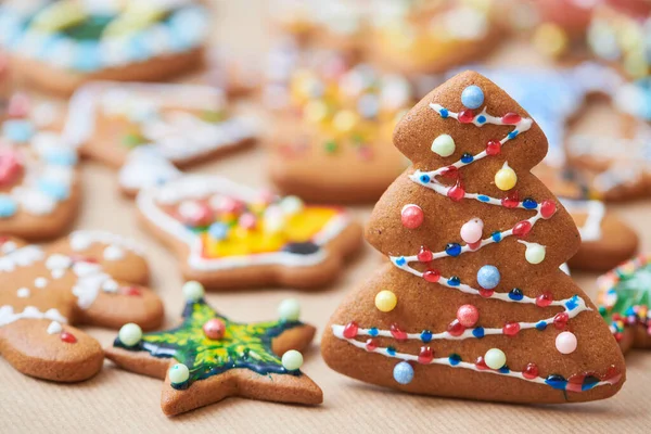 Christmas baked traditional gingerbread cookies. Set of biscuites — Stockfoto