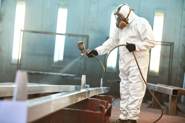 Industriële Schilder Kamer Spuitende Verf Metalen Detail Voor Corrosiebescherming Met — Stockfoto