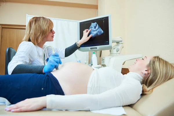 Ultraschall Schwangerschaftstest Frauenärztin Überprüft Mit Scanner Fetale Lebenszeichen Von Patientinnen — Stockfoto