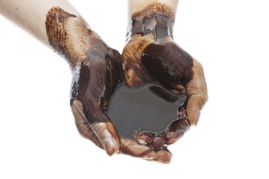 Ellerin beyaz zemin üzerine yağda