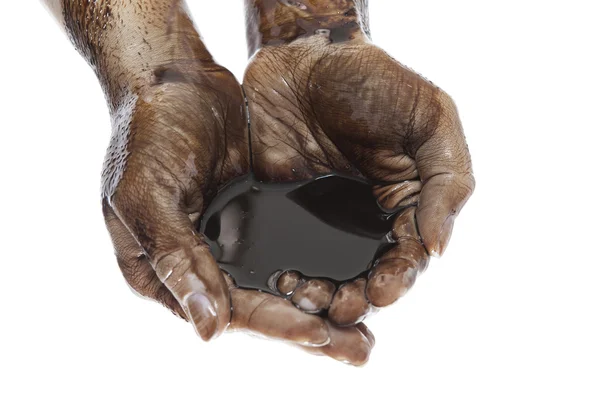 Oil in hands on white background — Stock Photo, Image