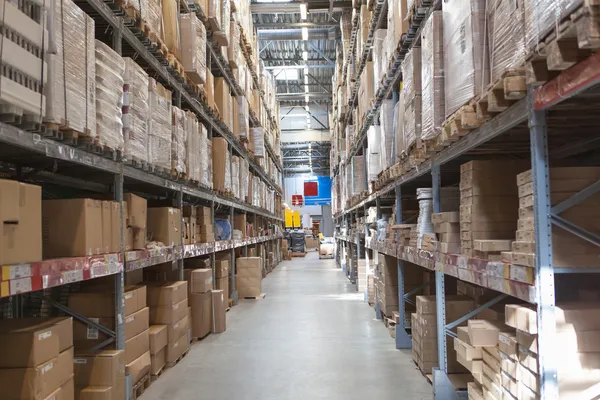 Warehouse storage of retail merchandise shop. Stock Picture