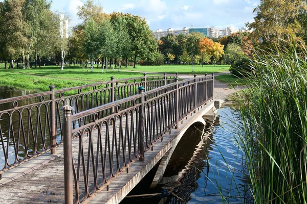 Brug over de rivier in stadspark in herfst seizoen — Stockfoto