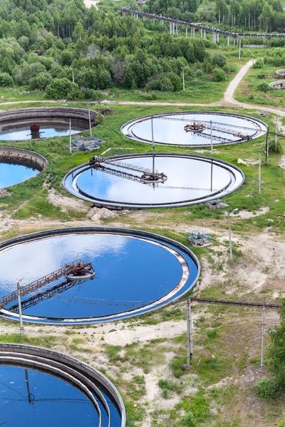 Group of round water treatment units in ab industrial factory — Stock Photo, Image