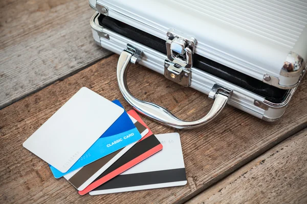 Steel case with classic credit cards — Stock Photo, Image