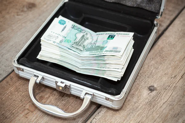 Steel case with cash — Stock Photo, Image