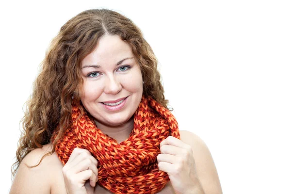 Woman with naked body with scarf on neck — Stock Photo, Image