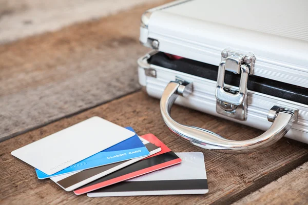 Credit cards and credit cards on floor — Stock Photo, Image