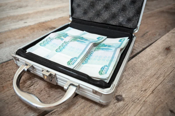 Steel case with Russian cash — Stock Photo, Image