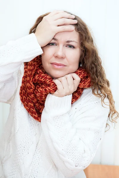 Illness woman in wool scarf — Stock Photo, Image