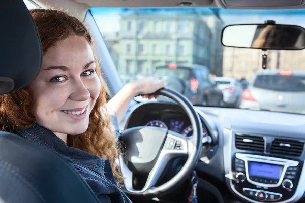 Woman driving car — Stock Photo, Image