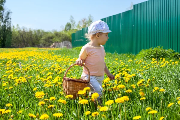 Girl walking on meadow — Stock Photo, Image