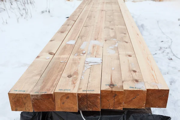 Schnittholz Für Den Holzhausbau Trocken Gehobelte Inschriften Als Stempel — Stockfoto