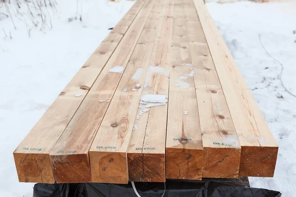 Sciages Carrés Pour Construction Maisons Bois Inscriptions Rabotées Sec Comme — Photo