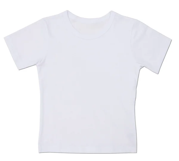 Modelo branco de t-shirt em branco. Isolado sobre fundo branco — Fotografia de Stock