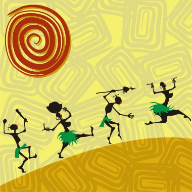 Afrika geleneksel resim silhouettes of ile. vektör çizim