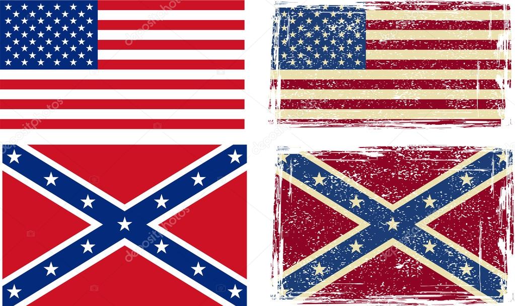 Confederate and American flags. Vector illustration