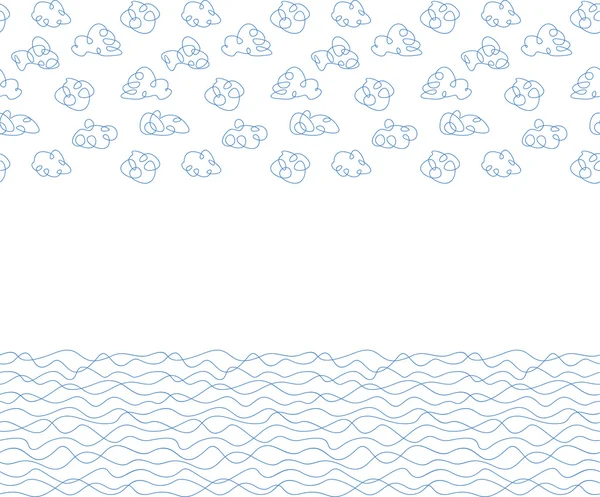 Sömlös bakgrund, vita moln och vågor — Stock vektor