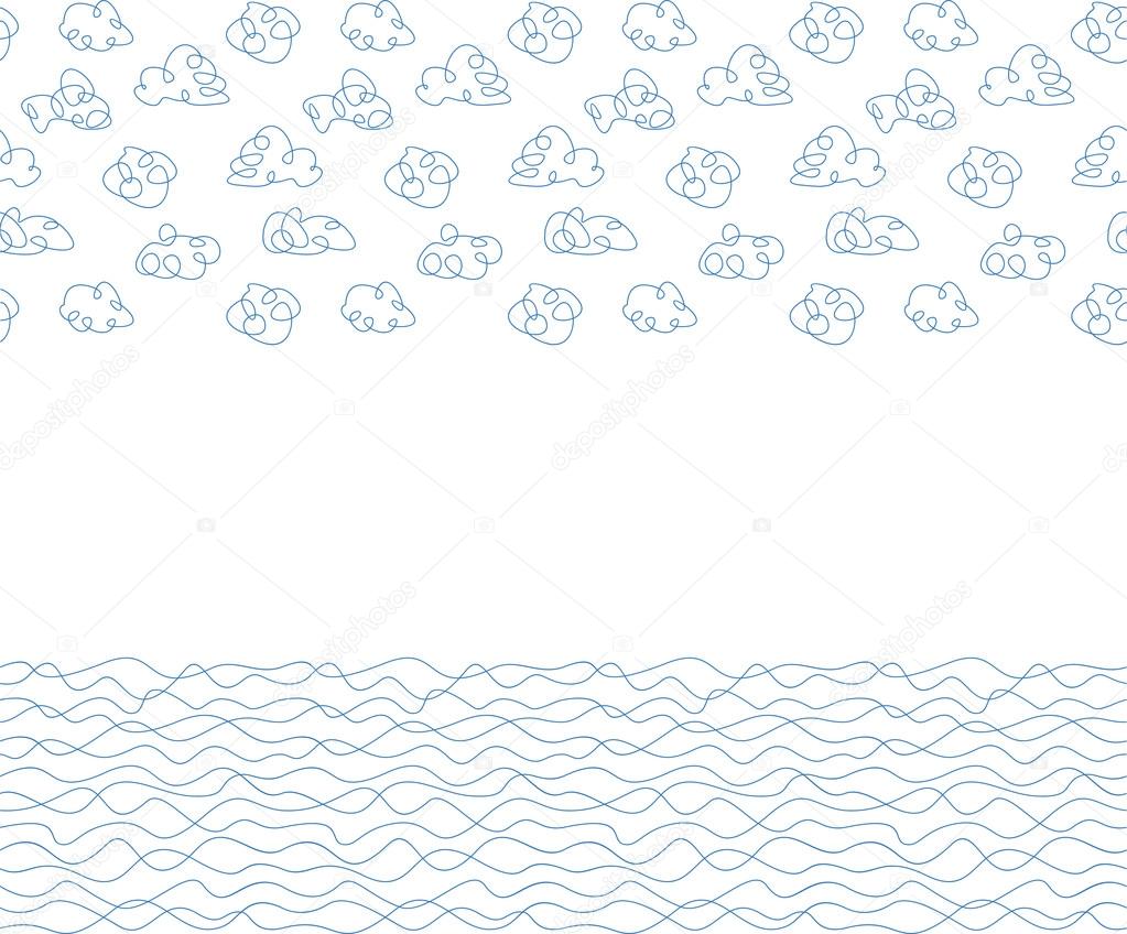 Seamless background, white clouds and waves