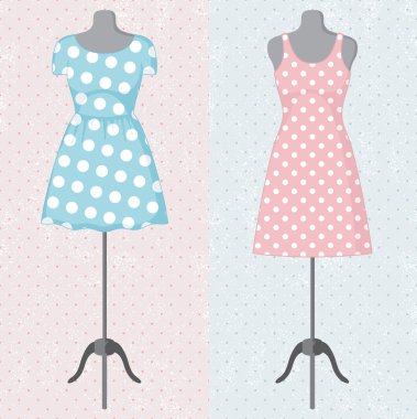 mankenin üzerinde farklı vintage elbiseler. vektör