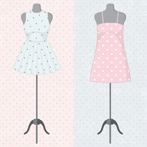 Diferentes vestidos vintage en un maniquí. Vector — Vector de stock