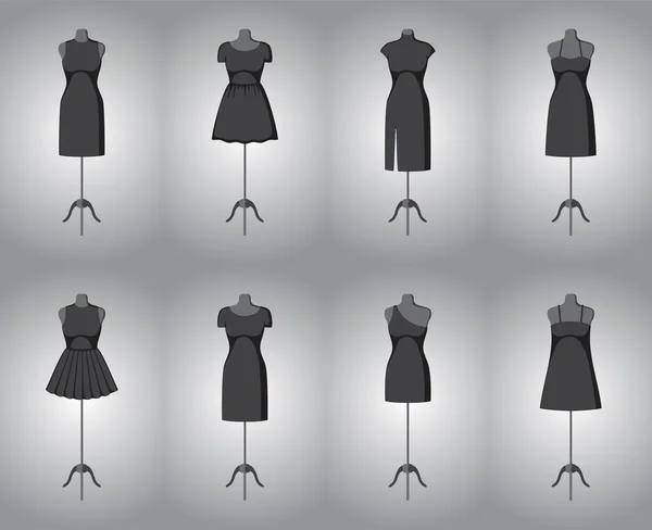 Ensemble de femmes petites robes noires. Vecteur — Image vectorielle