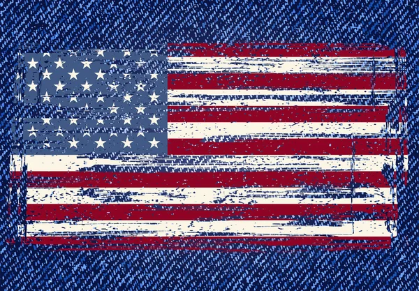 Bandeira americana Grunge em fundo de jeans. Vetor — Vetor de Stock