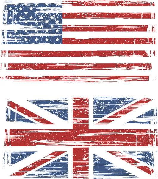 Banderas grunge británicas y americanas. Vector — Archivo Imágenes Vectoriales