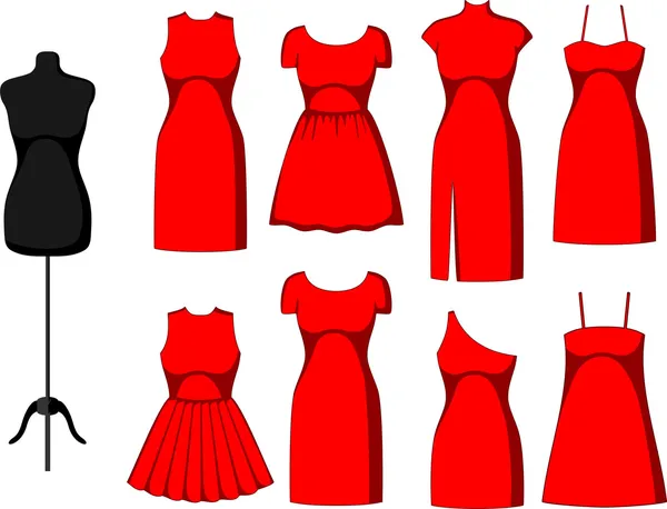 Diferentes cócteles y vestidos de noche — Vector de stock