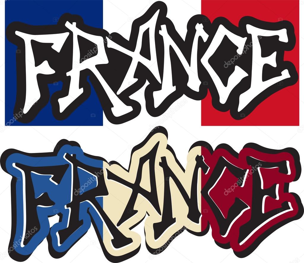 Francia palabra graffiti diverso estilo. Vector Ilustración de stock de