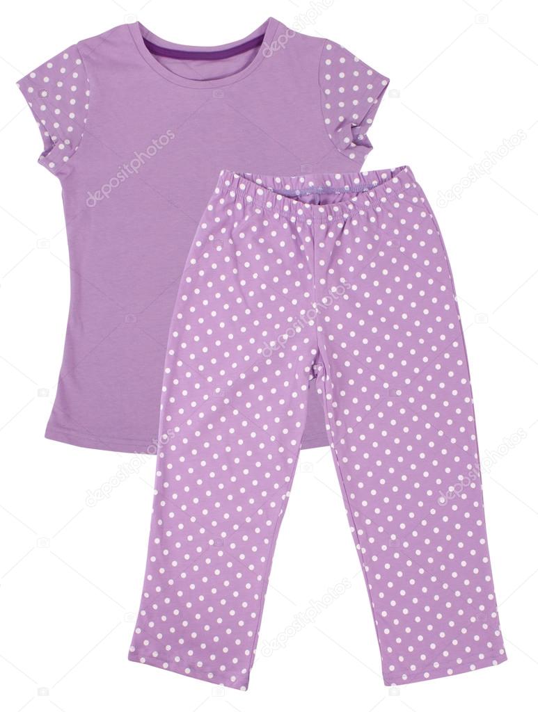 Pink childrens girls pajama set isolated on white