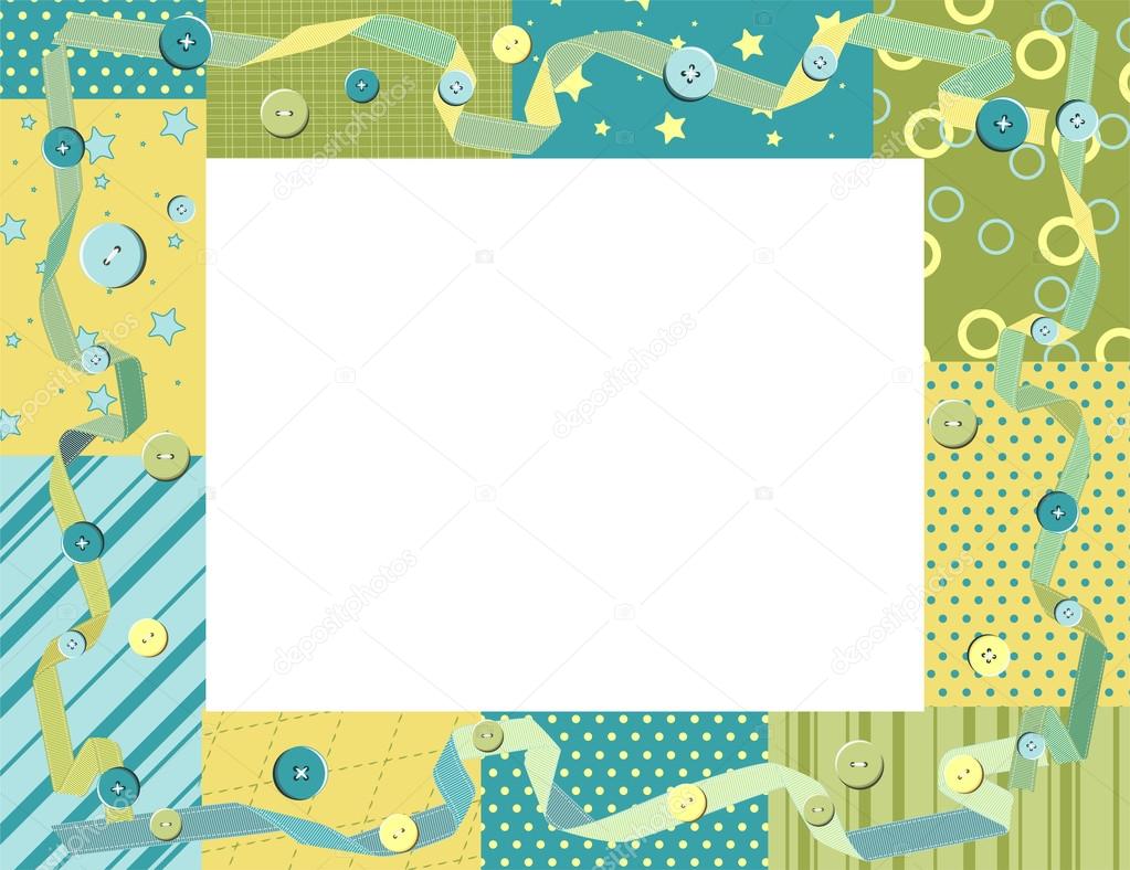 Baby frame or card with ribbon and buttons. Vector