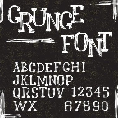 Grunge alfabe harfler ve sayılar. vektör