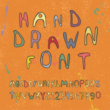 elle çizilmiş alfabe harfler ve sayılar. vektör