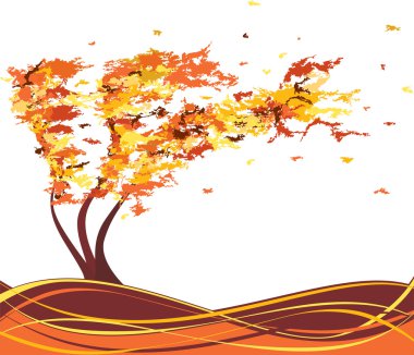 Autumn grunge tree in the wind. Vector clipart