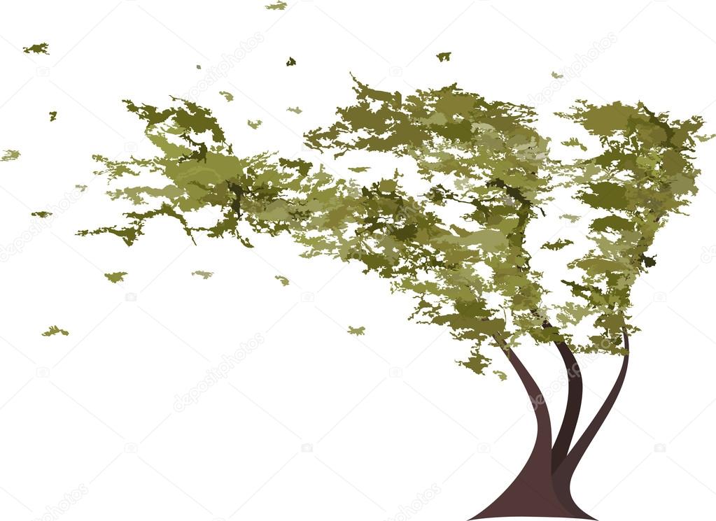 Grunge tree in the wind. Vector