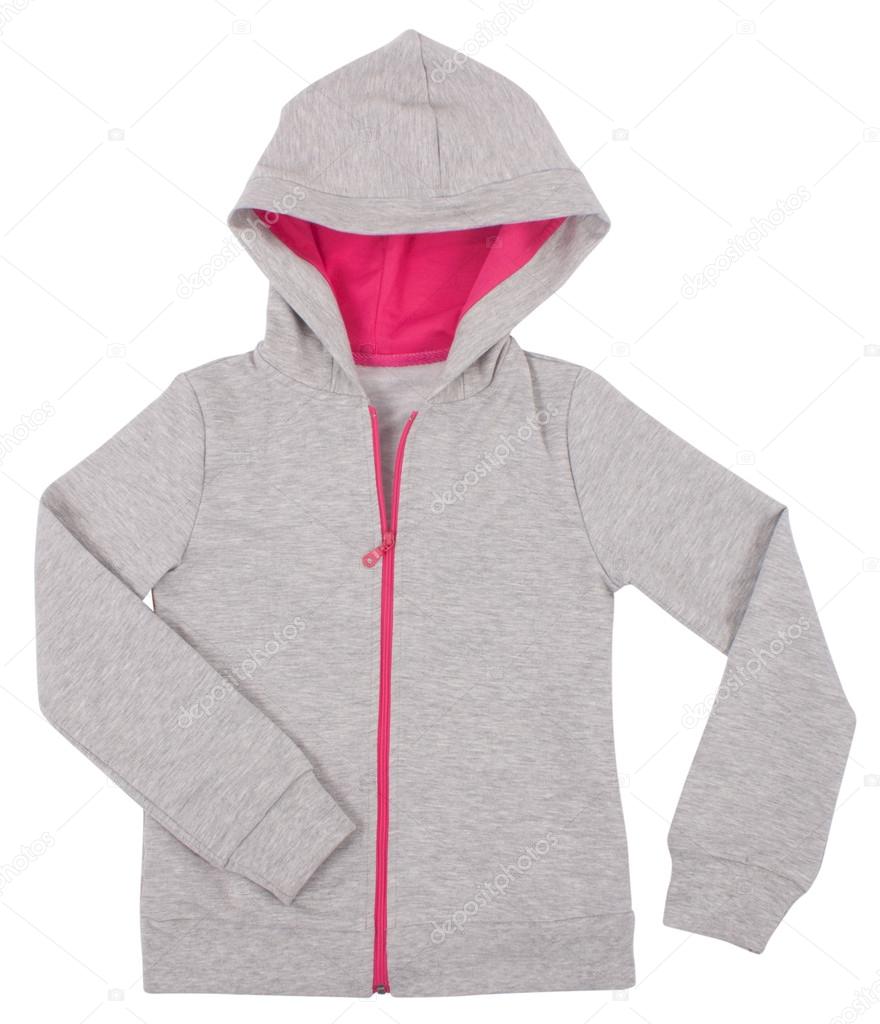 Gray child hoodie sweater. Isolated on white