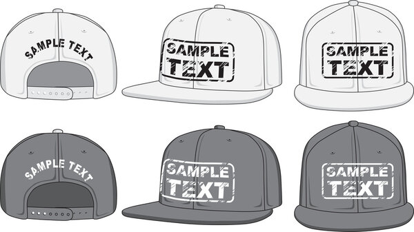 Rap cap, front, back and side view. Vector