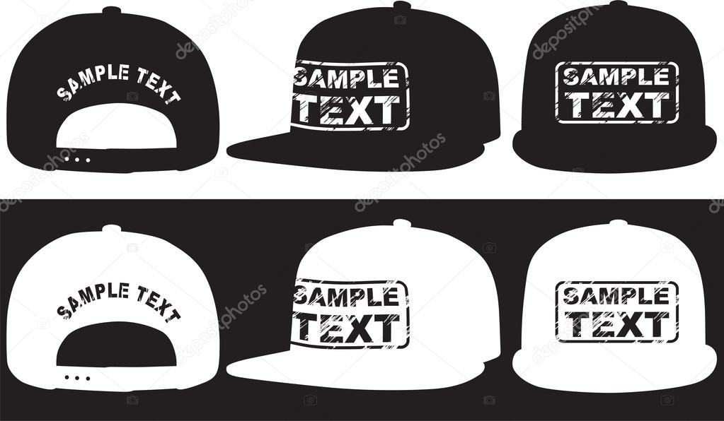 Rap cap, front, back and side view. Vector