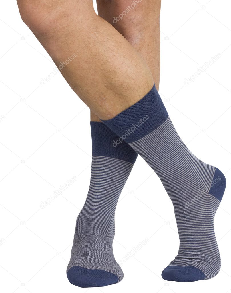 Male legs in socks. Isolated on white