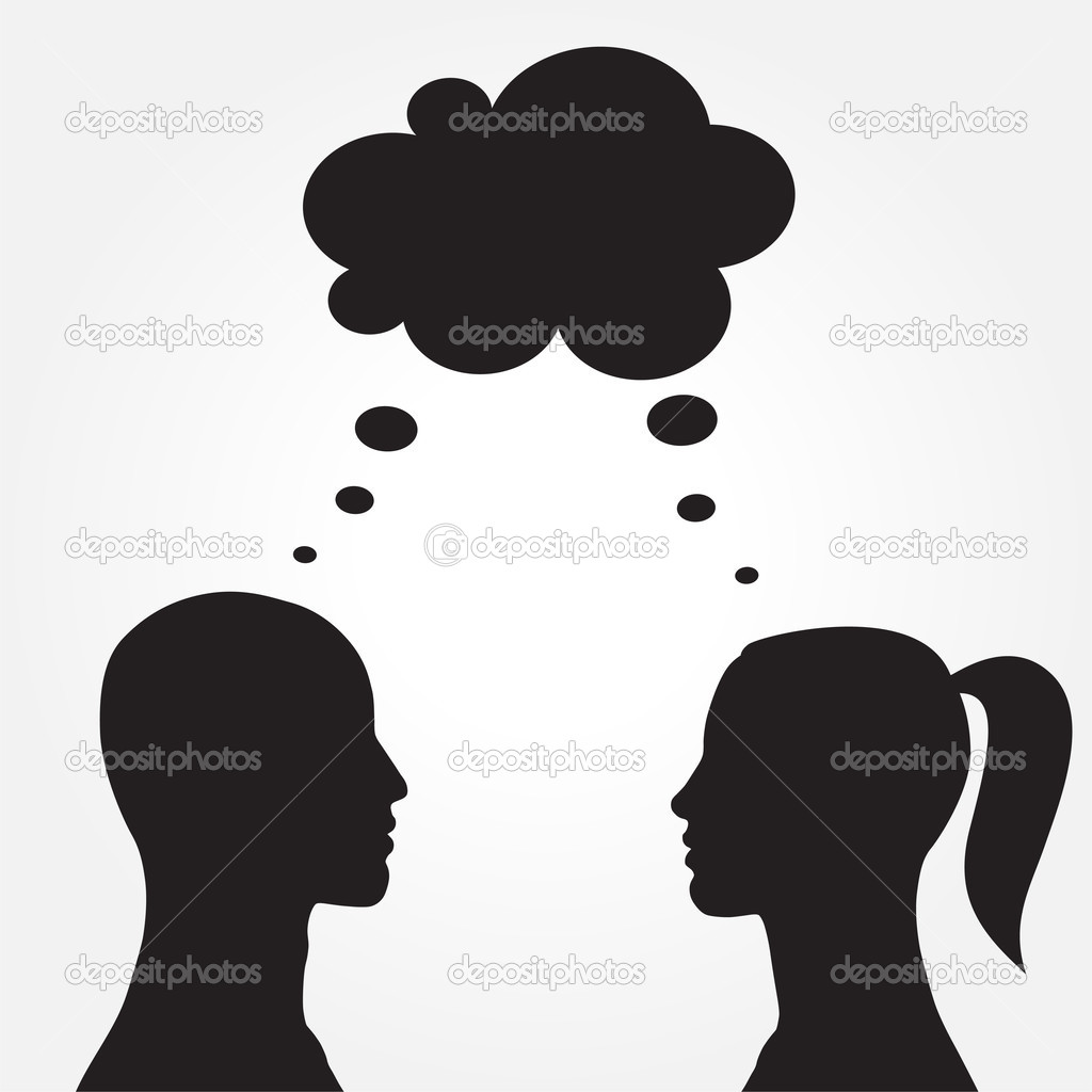 Man and woman with speech bubble. Vector