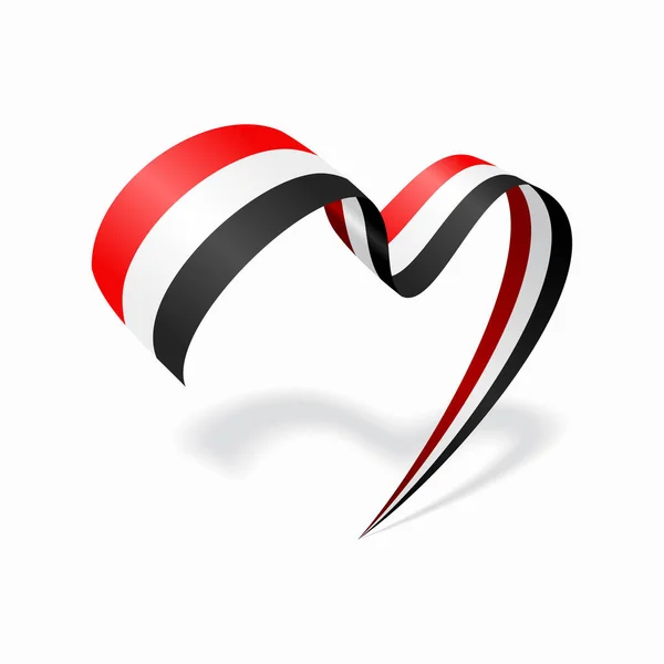 Yemeni flag heart shaped ribbon. Vector illustration. — Stockvector
