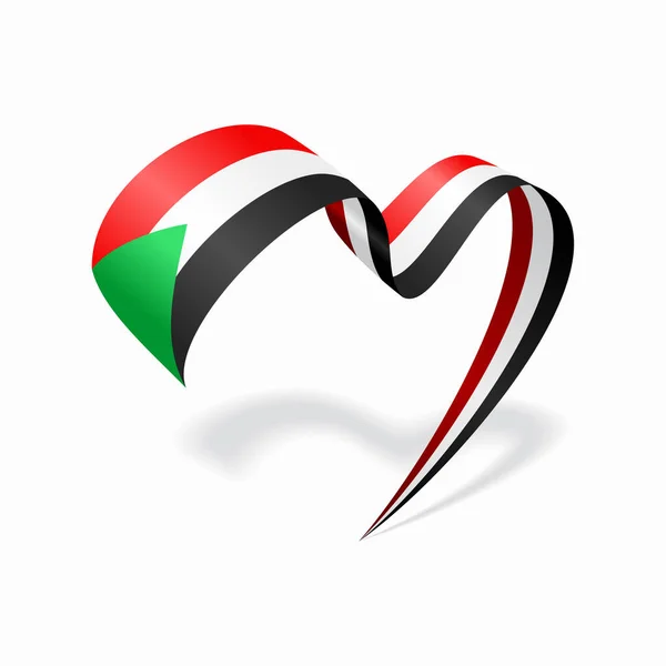 Sudanese flag heart shaped ribbon. Vector illustration. — 스톡 벡터