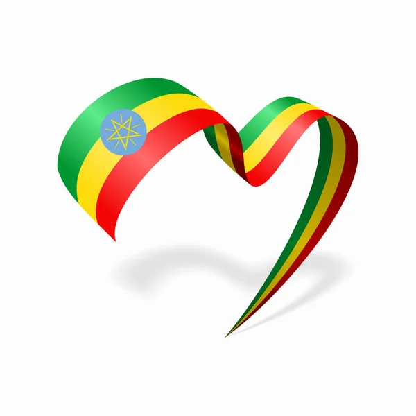 Ethiopian flag heart shaped ribbon. Vector illustration. — 图库矢量图片